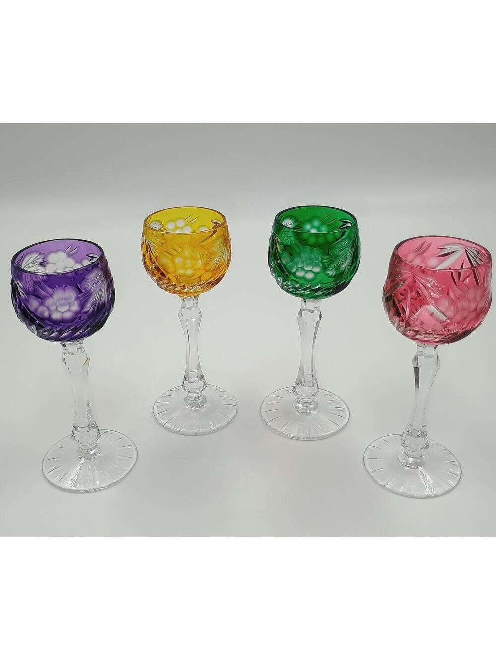 Nachtman Traube Sherry Glasses Set of 4 Dif. Colors Bohemian Crystal 1950s